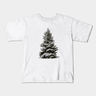 Christmas Tree Illustration Full of Snow Kids T-Shirt
